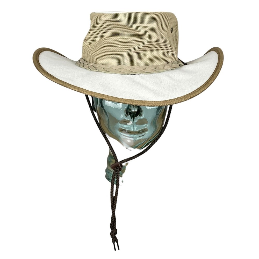 Barmah 1057 Canvas Drover Hat Mens L UV Protection Beige Mesh Outback Safari USA